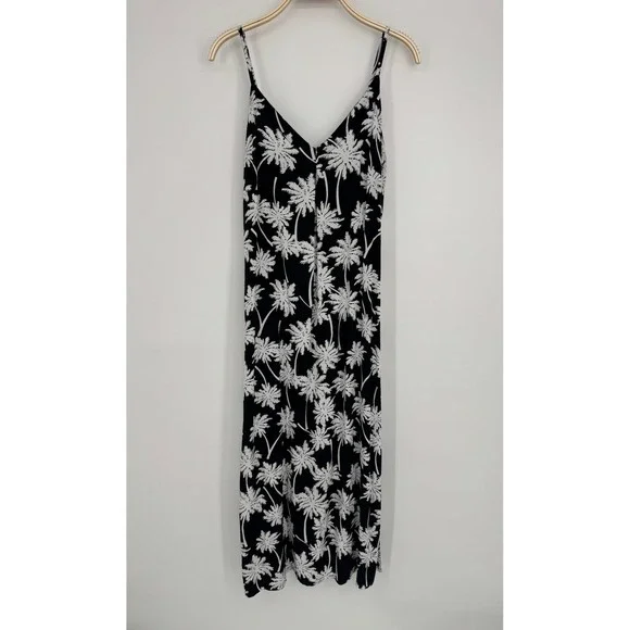 Kenny Flowers Moon Shine Maxi Dress Medium Black Palm Tree Tropical Resort NWT - Picture 3 of 11